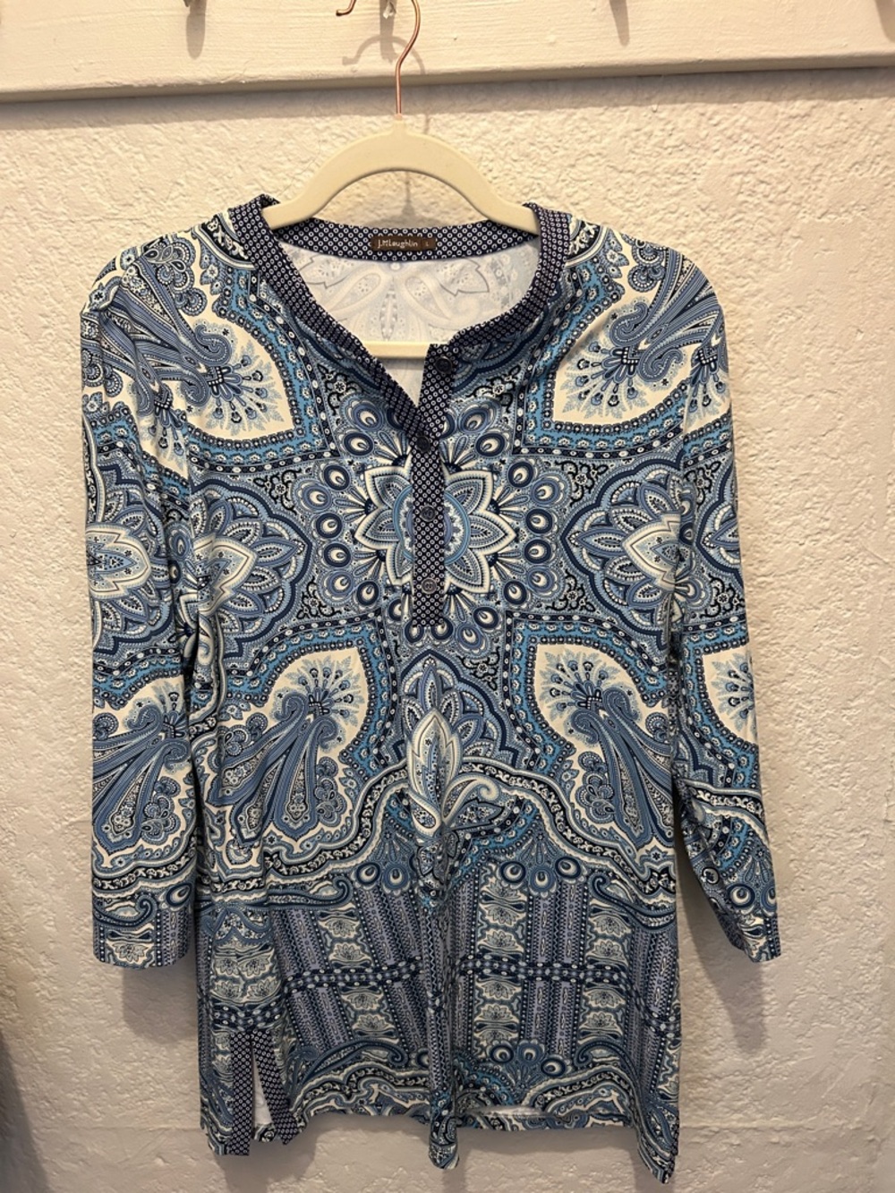 Blue Paisley Split-Neck Women's Top